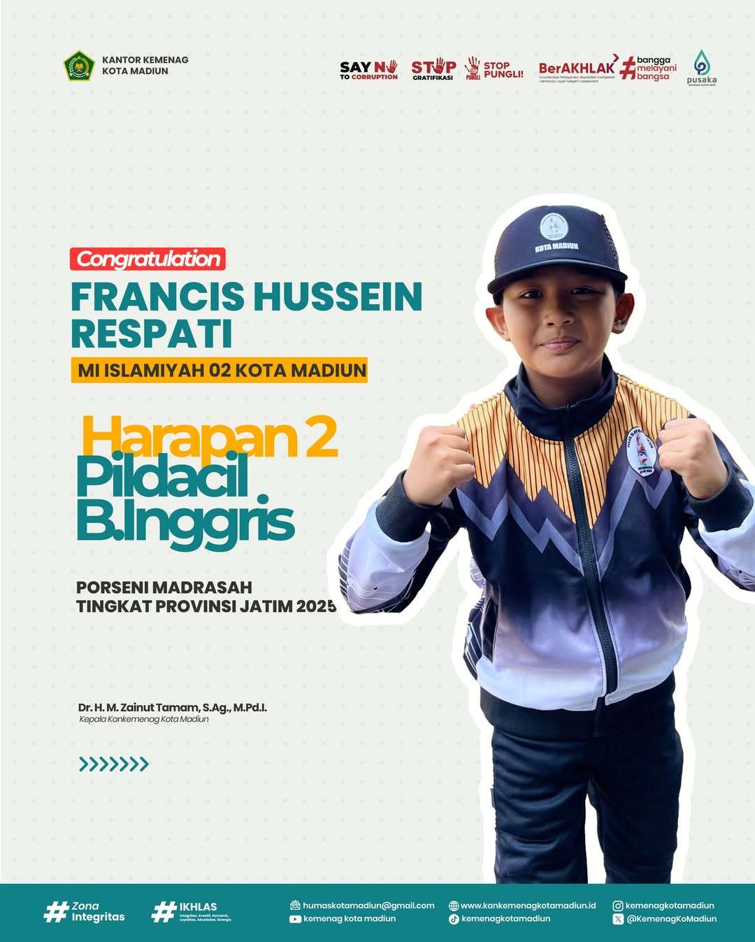 Juara Harapan 2 Pildacil Bahasa Inggris Putra Tingkat MI