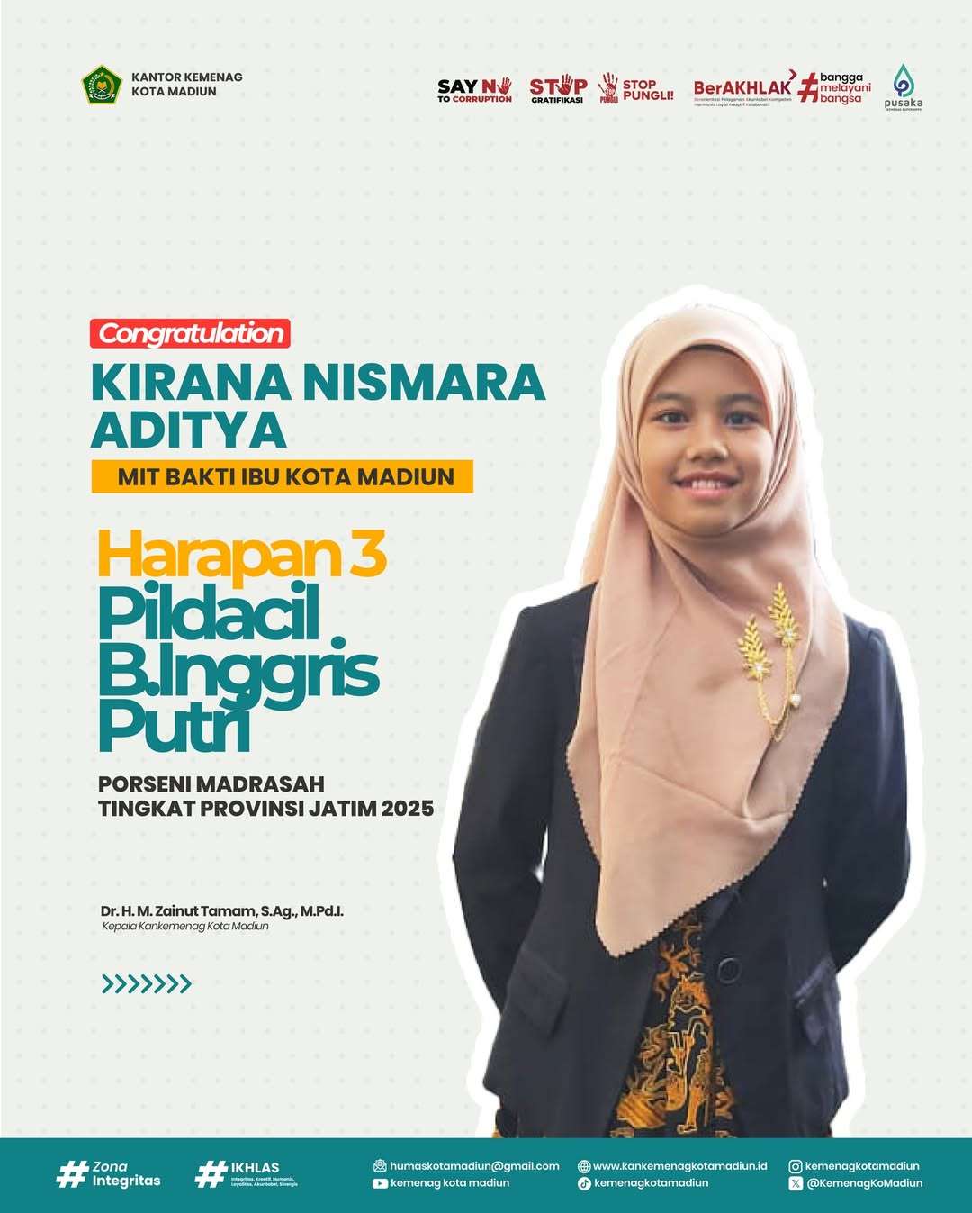 Juara Harapan 3 Pildacil Bahasa Inggris Putri Tingkat MI