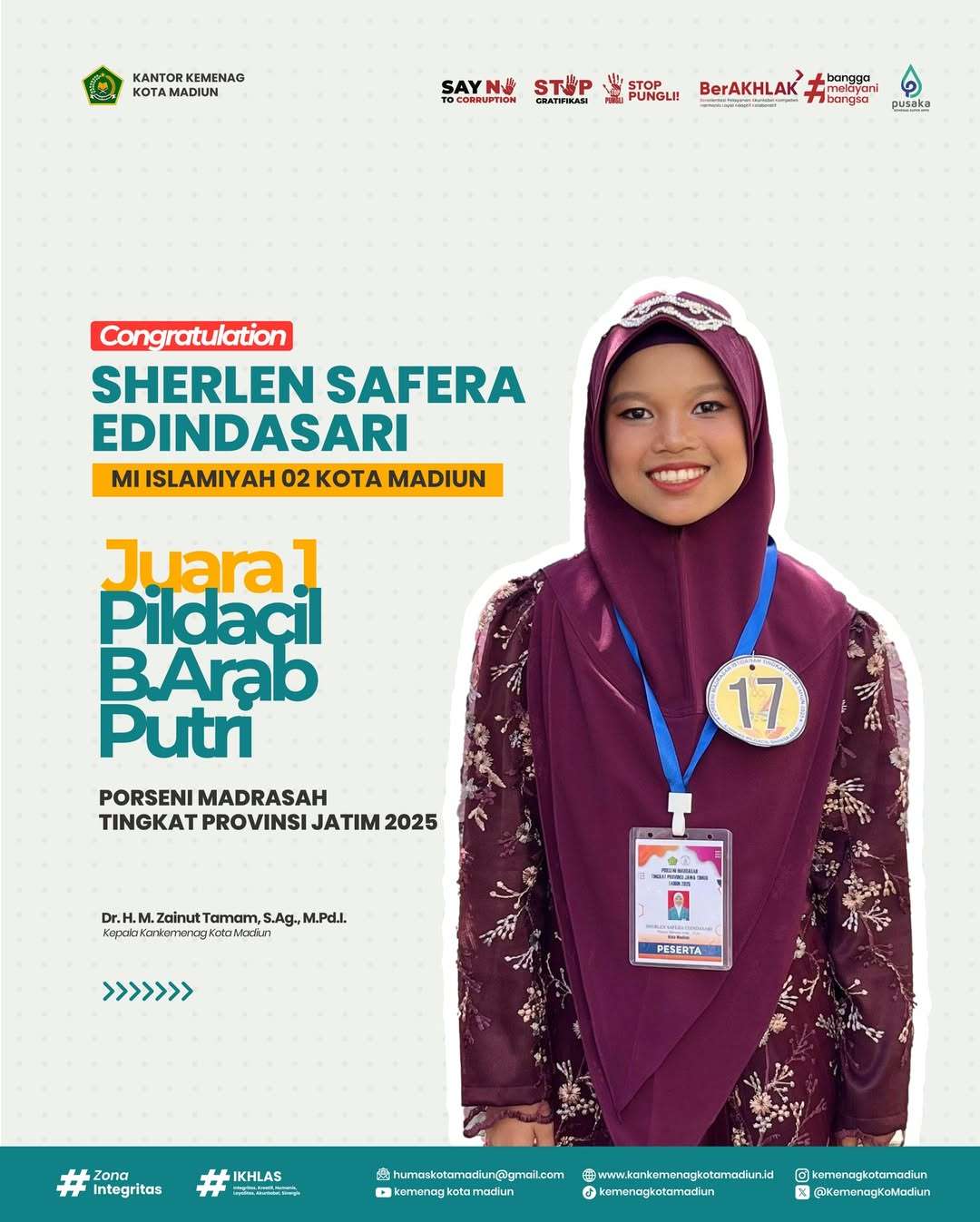 Juara 1 Pildacil Bahasa Arab Putri Tingkat MI